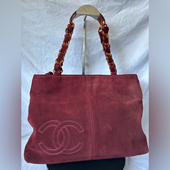 Chanel Tortoiseshell chain and suede tote bag - Picture 1 of 13